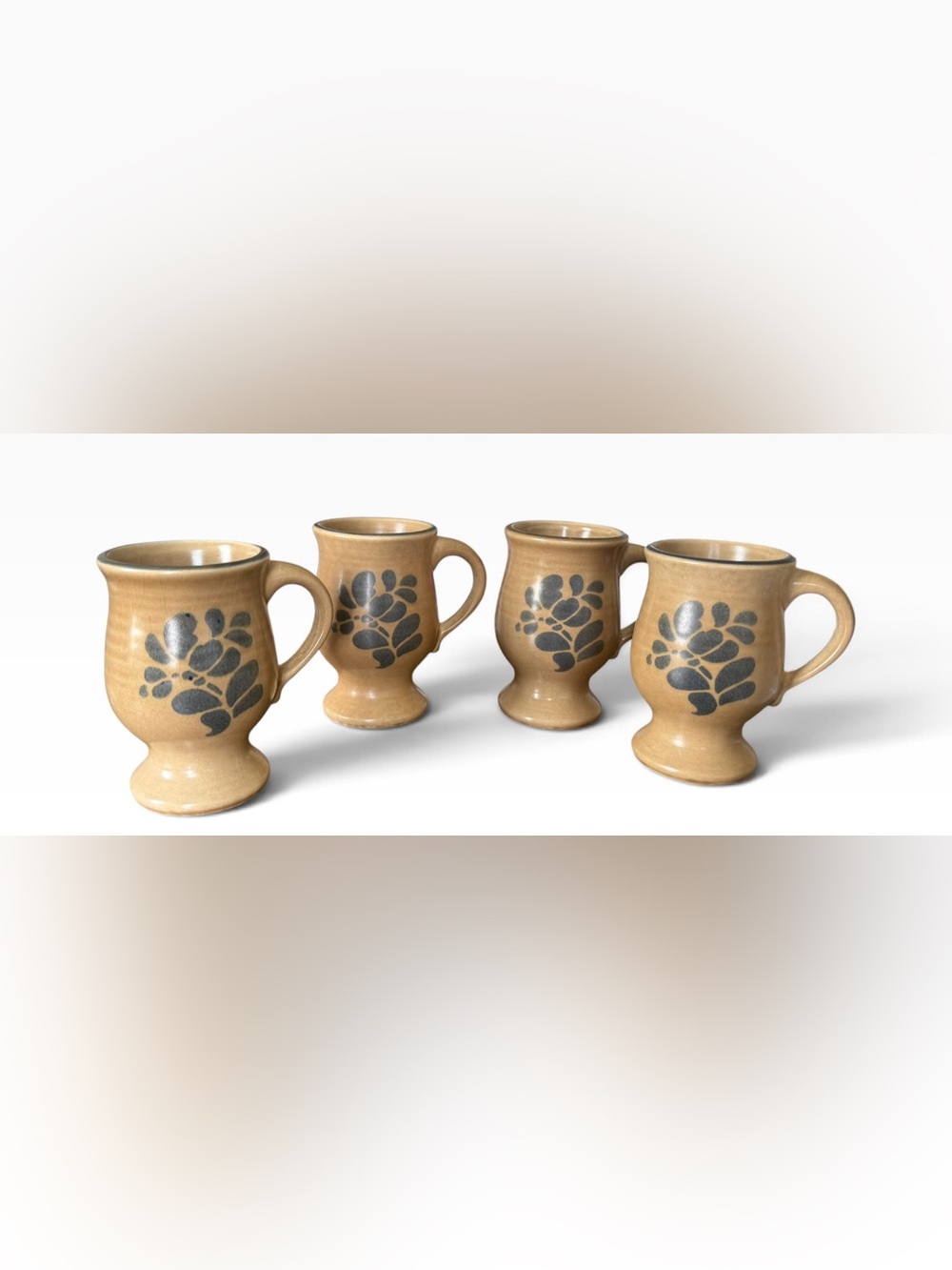 Pfaltzgraff Folk Art Pedestal Grand Mugs Set of 4 Vintage USA